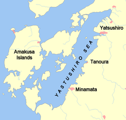 Carte de la mer de Yatsushiro avec les îles Amakusa.