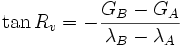 \tan R_v = - \frac{G_B - G_A}{\lambda_B - \lambda_A}\,