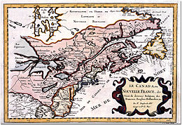 Gravure représentant une carte de la Nouvelle-France en 1660.