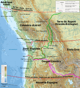 Carte illustrant le litige sur la frontière de l'Oregon