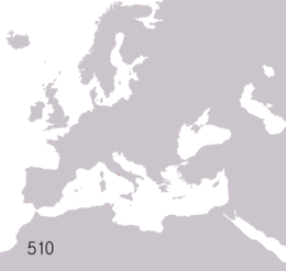 Carte évolutive du bassin méditerranéen avec les territoires romains, s'étendant d'abord sur l’Italie puis sur toute la Méditerranée.