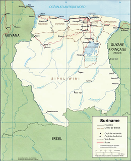 La Saramacca sur une carte du Suriname.