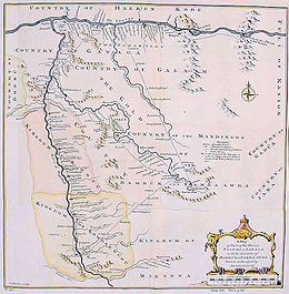 La Falémé (à gauche) et le fleuve Sénégal sur une carte de 1747.