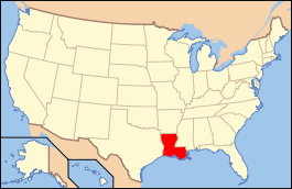Carte des États-Unis avec le Louisiana en rouge.