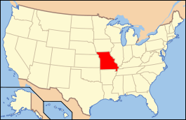 Carte des États-Unis avec le Missouri en rouge.