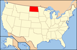 Carte des États-Unis avec le North Dakota en rouge.
