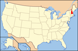 Carte des États-Unis avec le New Hampshire en rouge.
