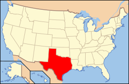 Carte des États-Unis avec le Texas en rouge.
