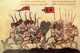 Les archers mongols (à gauche) mettent en fuite les Mamelouks (à droite)