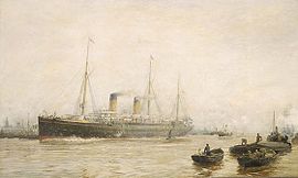 Le Teutonic quitte le port de Liverpool, peinture de William Lionel Wyllie