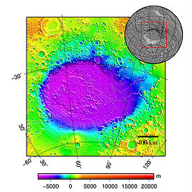 Localisation et topographie du bassin d'Hellas Planitia.