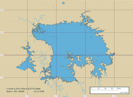 En haut: carte de Ligeia Mare ;en bas : comparaison des tailles deLigeia Mare et du lac Supérieur.