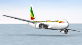 Reconstitution informatique de l'instant où l'appareil (Vol 961 Ethiopian Airlines) entre en contact avec l'eau.