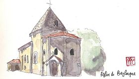 Aquarelle de l'église de Beylongue