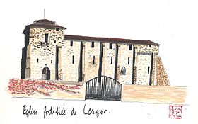 Aquarelle de l'église fortifiée de Lesgor