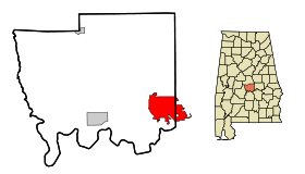Autauga County Alabama Incorporated and Unincorporated areas Prattville Highlighted.svg