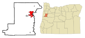 Benton County Oregon Incorporated and Unincorporated areas Corvallis Highlighted.svg