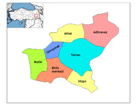 Le district au sein de la province de Bitlis.
