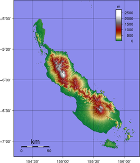 Carte topographique de l'île Bougainville.