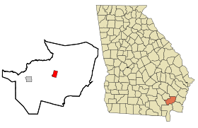 Brantley County Georgia Incorporated and Unincorporated areas Nahunta Highlighted.svg