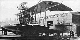 Bristol Scout on Felixstowe Porte Baby first composite aircraft 1916.jpg