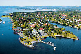 La péninsule de Bygdøy. Au premier plan, les musées du Fram et du Kon-Tiki