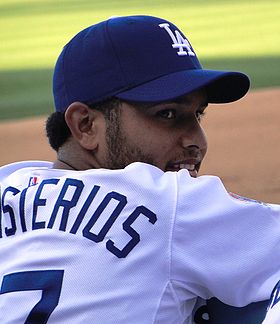 Carlos Monasterios in Dodgers Dugout (2010).jpg