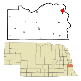 Cass County Nebraska Incorporated and Unincorporated areas Plattsmouth Highlighted.svg