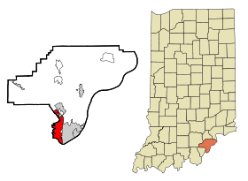 Clark County Indiana Incorporated and Unincorporated areas Clarksville Highlighted.svg