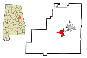Clay County Alabama Incorporated and Unincorporated areas Ashland Highlighted.svg
