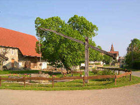 Le centre du village et un puits à balancier
