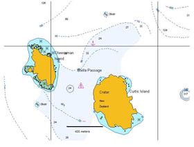 Carte de l'île Curtis (à droite) et de l'île Cheeseman (à gauche).