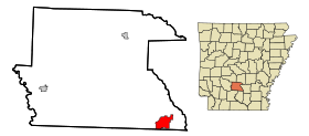 Dallas County Arkansas Incorporated and Unincorporated areas Fordyce Highlighted.svg