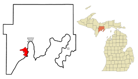 Delta County Michigan Incorporated and Unincorporated areas Escanaba Highlighted.svg