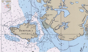 Carte de l'île Nelson au nord-est de l'île Nunivak.