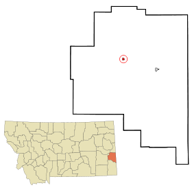 Fallon County Montana Incorporated and Unincorporated areas Plevna Highlighted.svg