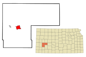 Finney County Kansas Incorporated and Unincorporated areas Garden City Highlighted.svg