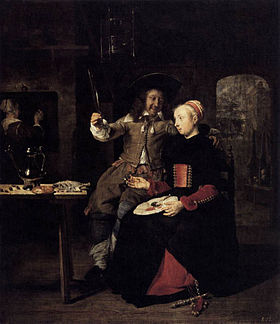 Portrait de l'artiste avec son épouse Isabella De Wolff dans une taverne, 1661 (Alte Meister Gallerie, Dresde).
