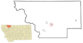 Glacier County Montana Incorporated and Unincorporated areas Browning Highlighted.svg