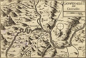 Meylan (alors orthographié Mélan) et la région de Grenoble vers 1638