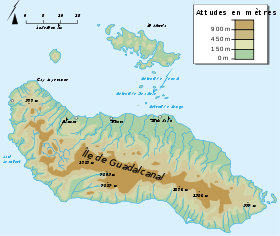 Carte topographique de l'île Guadalcanal et l'île Florida