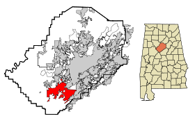 Jefferson County Alabama Incorporated and Unincorporated areas Bessemer Highlighted.svg