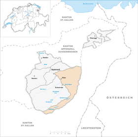 Localisation de Rüte dans le canton d'Appenzell Rhodes-Intérieures.