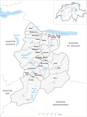 Localisation de Schwändi dans le canton de Glaris.