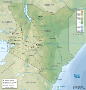 Le mont Kenya se situe sur les hauts plateaux du Kenya, à l'est de la vallée du Grand Rift, à 150 kilomètres au nord-nord-est de Nairobi[3].