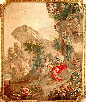 L'éducation d'Apollon (Musée Grobet-Labadié à Marseille), tapisserie en laine et soie de la manufacture royale d'Aubusson, milieu du XVIIIe siècle