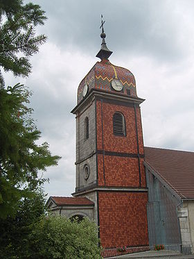 Église de La Planée, avec son clocher comtois caractéristique