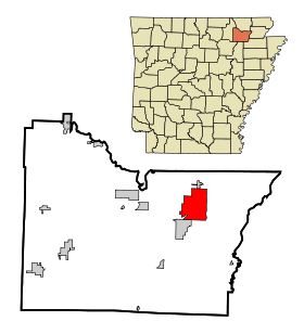 Lawrence County Arkansas Incorporated and Unincorporated areas Walnut Ridge Highlighted.svg