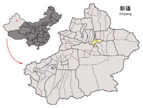 Localisation de la ville d'Ürümqi dans la préfecture d'Ürümqi (en jaune)