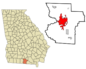 Lowndes County Georgia Incorporated and Unincorporated areas Valdosta Highlighted.svg